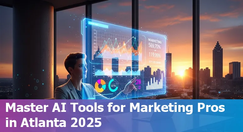 Marketing professional using AI tools on a laptop in an Atlanta office, Georgia, 2025