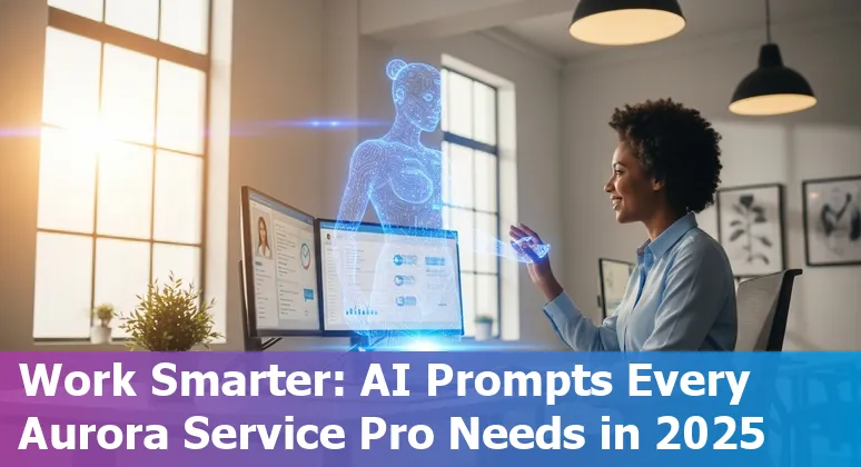 Customer service professional using AI prompts on a laptop in Aurora, Illinois office