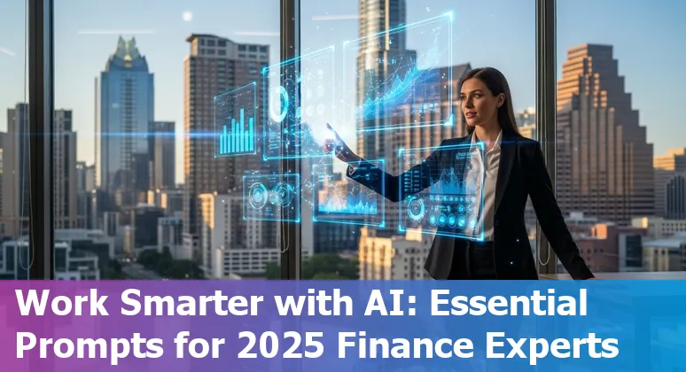 Finance professional using AI-driven prompts on a laptop in an Austin office