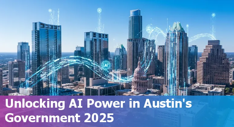 Government building in Austin, Texas with AI digital graphics symbolizing AI use in 2025