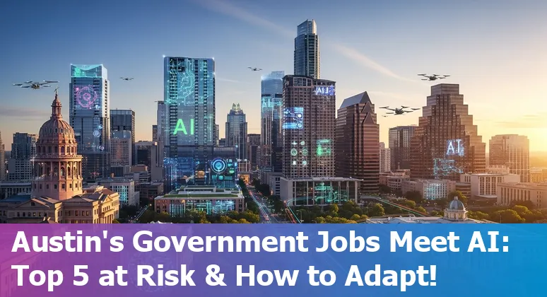 Austin cityscape with technology icons symbolizing AI impact on government jobs