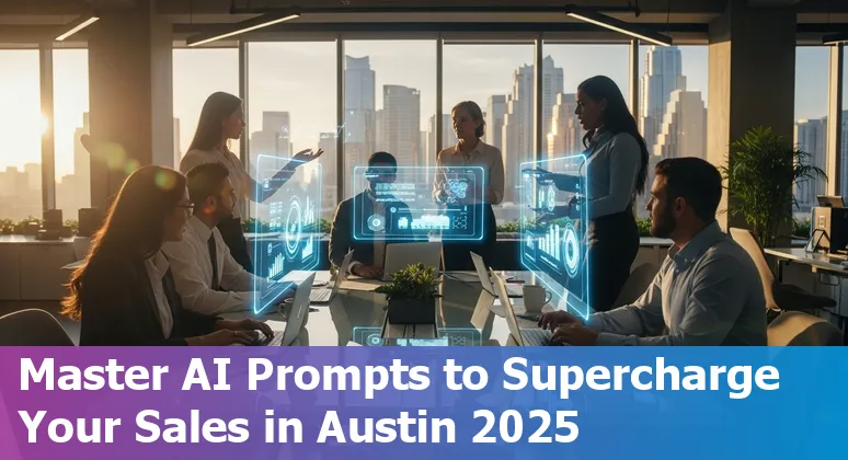 Austin sales professional using AI tools on a laptop with city skyline in the background