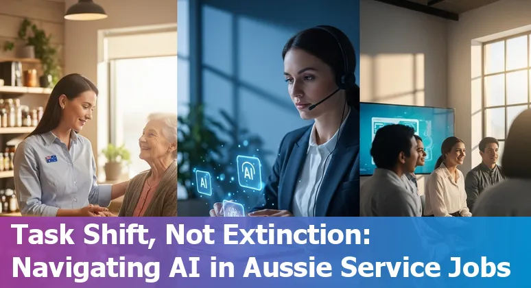 Customer service worker using AI tools in Australia, 2025 - Australian office scene