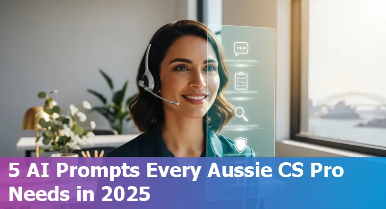 Customer service agent using AI prompts on laptop with Australian icons and productivity charts