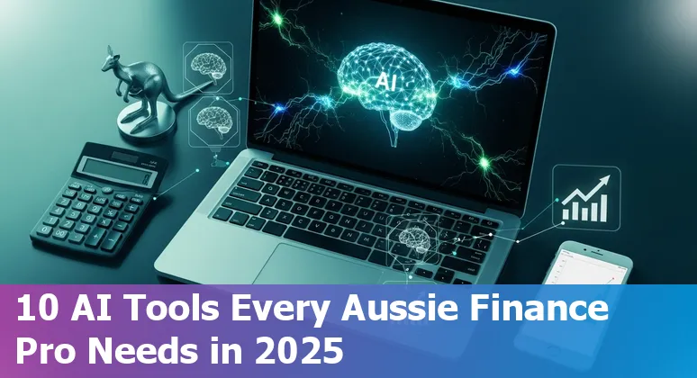 Collage of AI tools logos (ChatGPT-5, Microsoft Copilot, Xero, Claude 4, Spindle AI) overlaid on an Australian finance dashboard