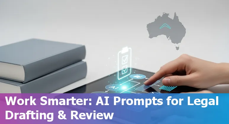 Australian lawyer using AI prompts on a laptop to draft contracts and review legal documents.