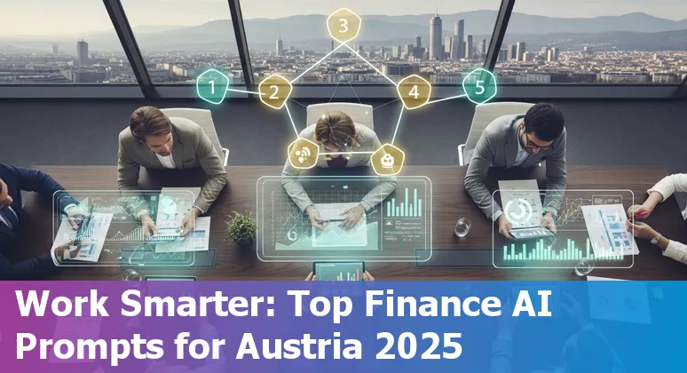 Austrian finance professional using AI prompts on a laptop showing revenue forecast and cash reforecast charts.