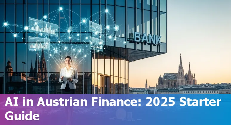 Illustration of AI in Austria financial services 2025 with Vienna skyline and AI icons