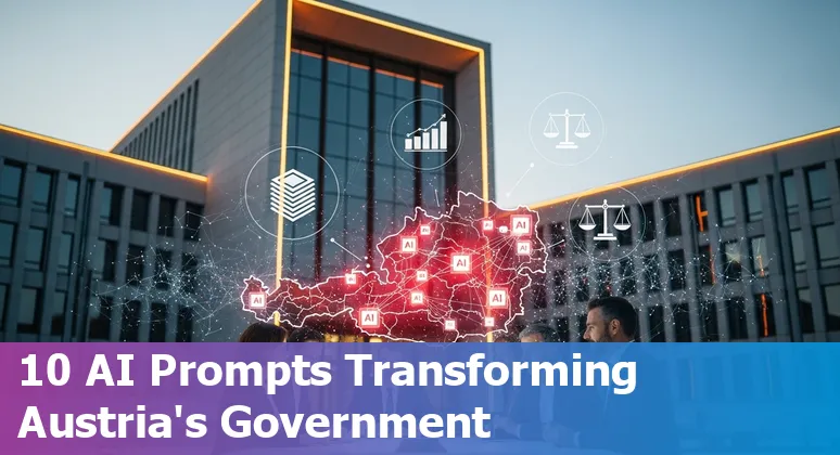 Top 10 AI prompts and government use cases in Austria, showing icons for Gemini, CoCounsel, Microsoft and regions like Vienna and Lower Austria.