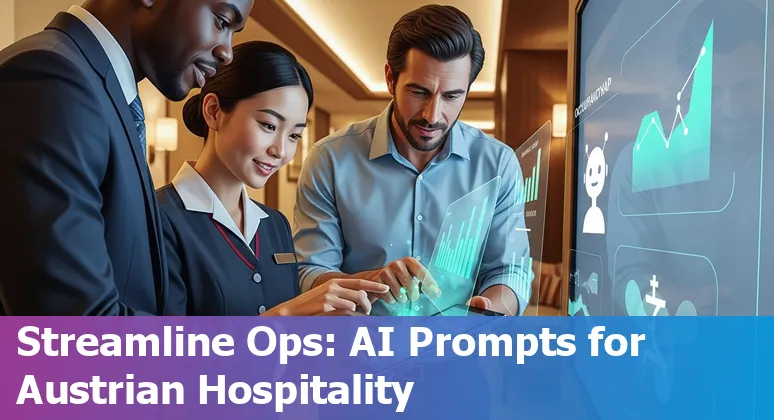 Illustration of AI use cases for Austrian hotels with icons for chatbots, pricing, housekeeping, maintenance, and marketing