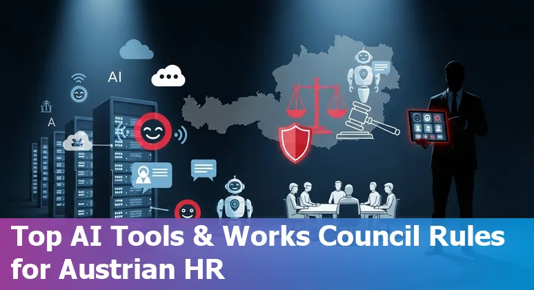 HR professional using AI dashboard with Austria map overlay — guide for HR in Austria 2025
