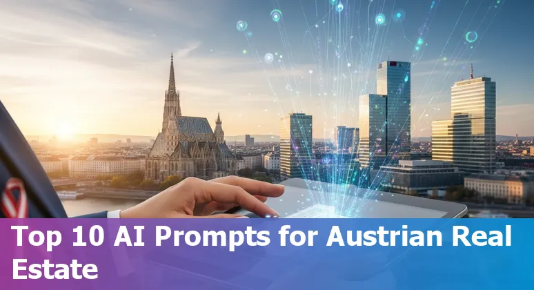 Austrian real estate infographic showing top 10 AI use cases with Vienna skyline and AI icons