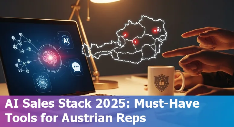 Collage of AI sales tools logos with Austrian flag overlay and sales workflow icons