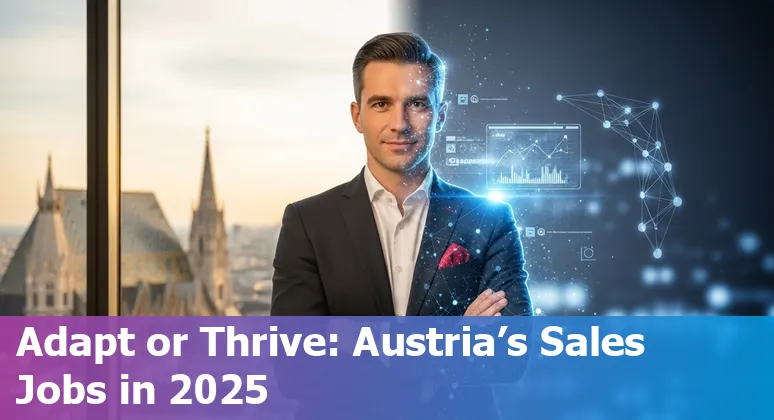 Austrian sales team using AI tools in Vienna, Austria — laptop with sales dashboard and Austrian flag visible