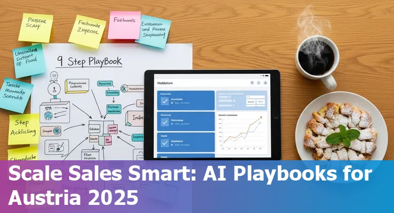 Sales professional in Austria using AI prompts on a laptop, with Vienna skyline in background