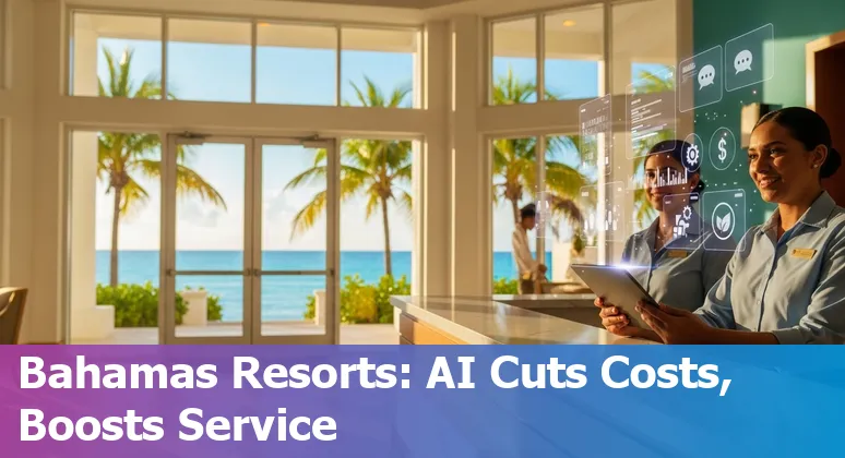 Bahamas hotel using AI chatbot on tablet with energy-efficient systems and smart sensors