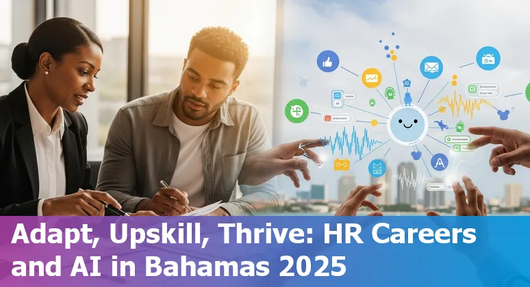 Bahamian HR team discussing AI adoption, The Bahamas skyline in background