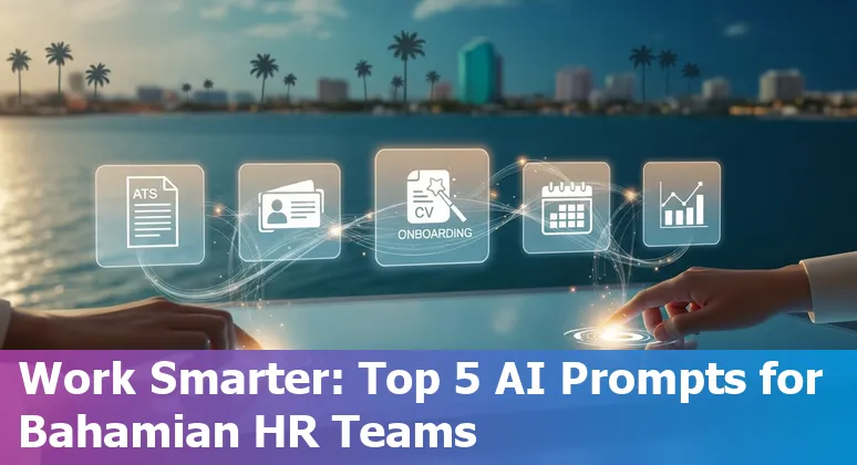 HR professional in the Bahamas using AI on a laptop to create job descriptions and onboarding plans