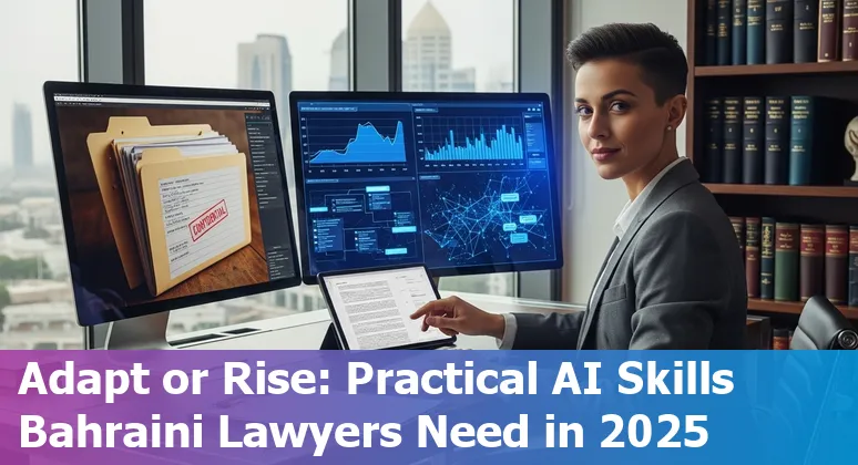 Lawyer using AI tools on a laptop in Manama, Bahrain — concept of AI and legal jobs in Bahrain 2025