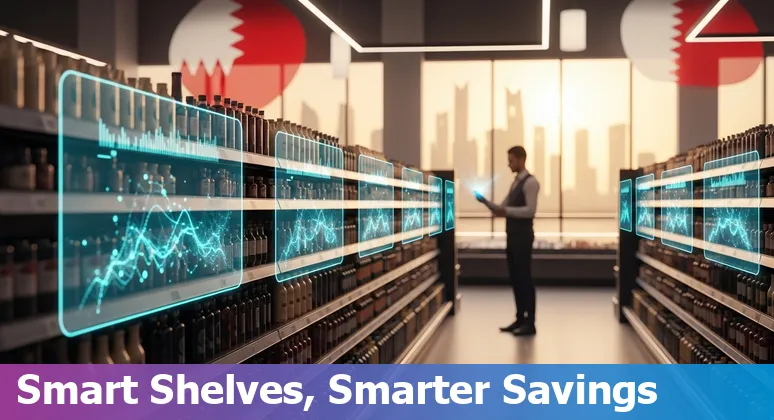 Illustration of AI-driven retail solutions in Bahrain showing smart shelves, cloud services and logistics optimization in Bahrain