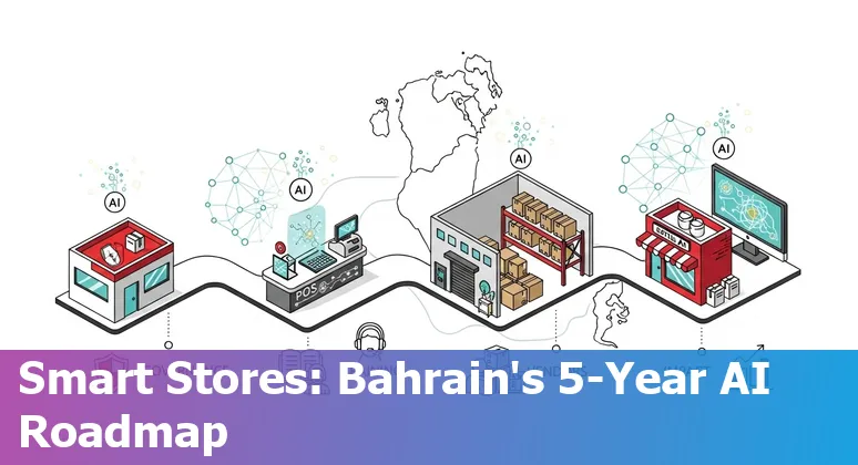Illustration of AI transforming retail stores in Bahrain in 2025, showing chatbots, computer vision and e-commerce