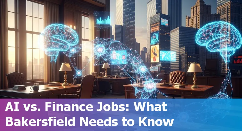 Illustration showing AI impact on financial services jobs in Bakersfield with adaptive career pathways.