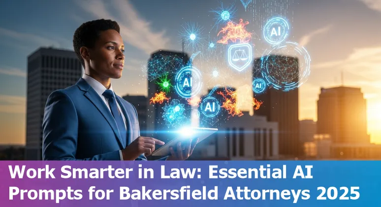 Legal professional using AI tools on a laptop with Bakersfield cityscape in the background
