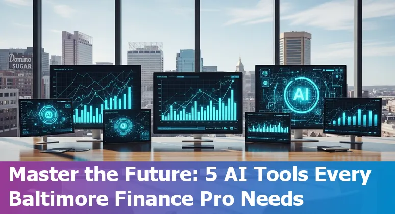 Finance professional using AI-powered tools with Baltimore city skyline in background