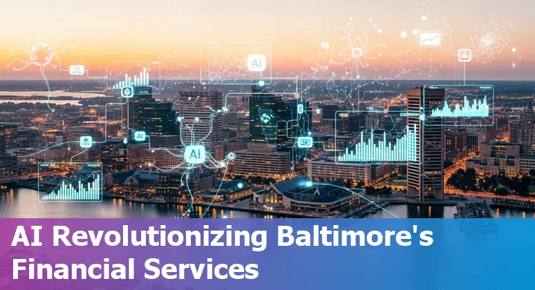 AI technology concept with financial data over Baltimore city skyline