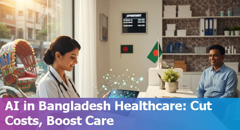 Healthcare workers using AI-enabled telemedicine tablet in Bangladesh to cut costs and improve efficiency
