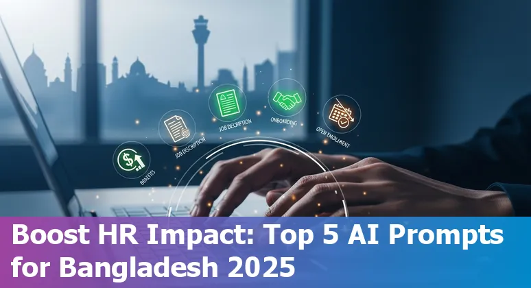 HR professional in Bangladesh using AI on a laptop to prepare onboarding, benefits, and hiring documents.