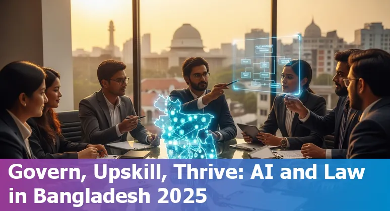 Bangladesh legal professionals using AI tools: lawyers and paralegals in Bangladesh reviewing documents on laptops with Bangladeshi flag visible