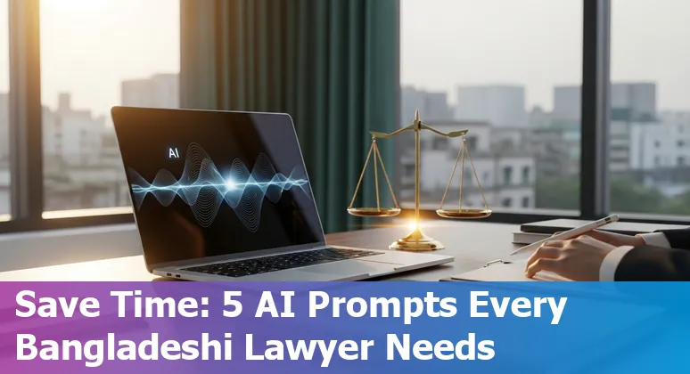 Bangladeshi lawyer using AI on laptop to draft contracts and research law in 2025