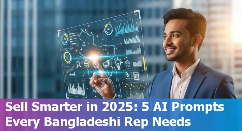 Sales professional in Dhaka using AI on a laptop to create localized market analysis and sales messages.