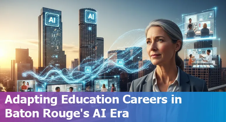 AI impacting education jobs in Baton Rouge with a teacher and AI robot icon