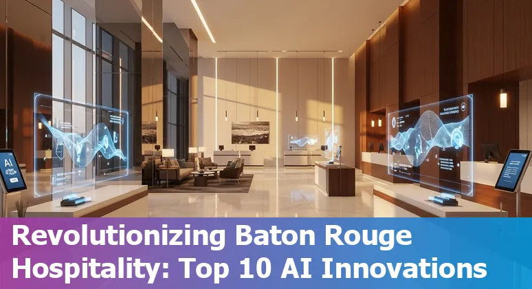 Hospitality staff and guests interacting with AI-powered digital assistants in Baton Rouge hotel