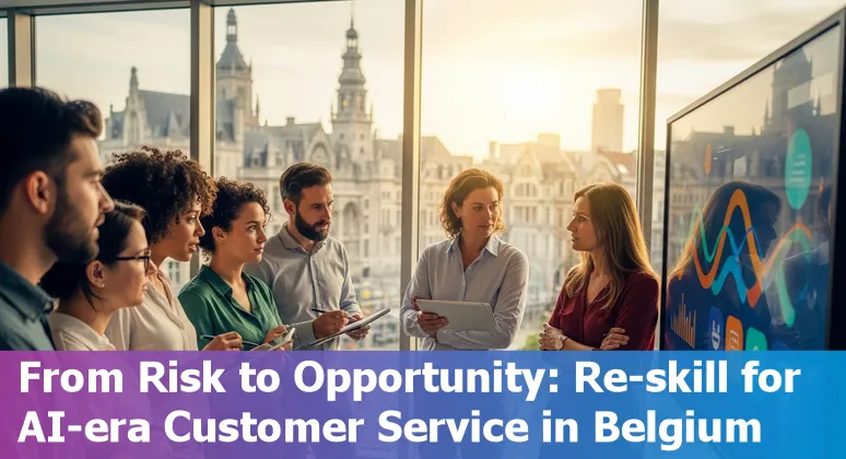 Customer service agent working with AI chatbot on screen in Belgium office, 2025