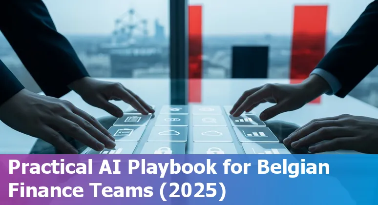 Finance professional using AI dashboard with Belgian flag and Brussels skyline background in Belgium