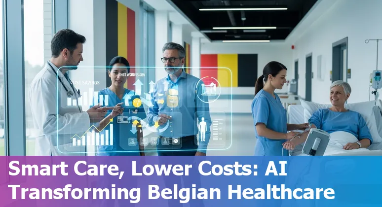 Medical AI devices and Belgian flag overlay showing AI helping healthcare companies in Belgium, BE