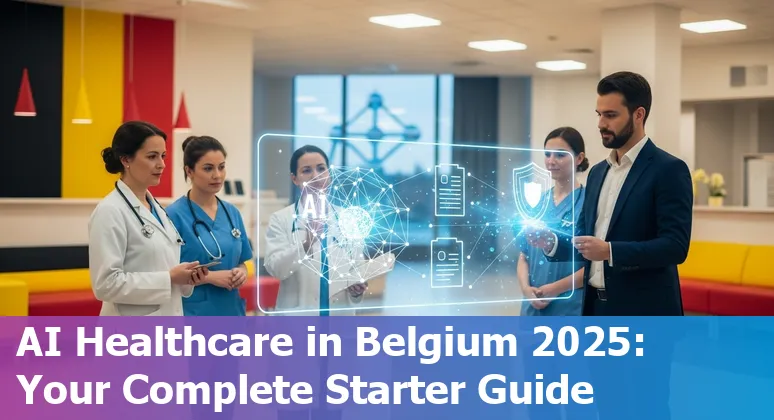 Illustration of AI in healthcare with Belgian flag and BIHR systems showing AI tools across hospitals in Belgium