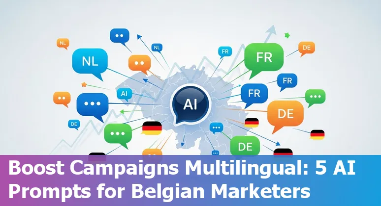 Illustration of a Belgian marketer using AI prompts for localization, GDPR-aware email, local SEO, social media, and reporting.