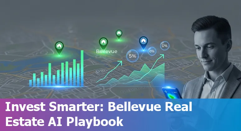 Agent using AI tools on laptop to analyze Bellevue real estate listings with map and property images
