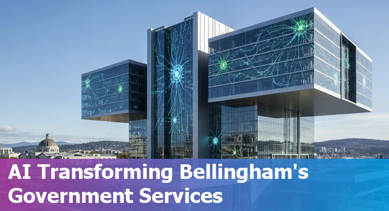AI technology graphic overlaid on Bellingham cityscape representing government AI use cases