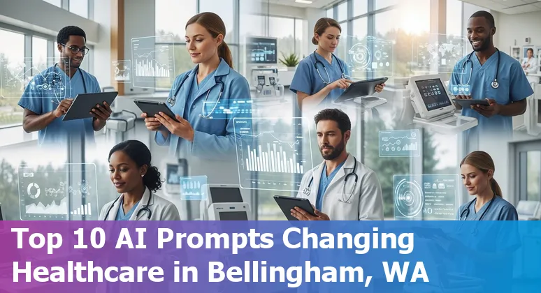 AI technology symbols over a healthcare background with Bellingham cityscape