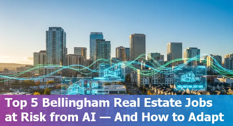 Illustration showing real estate jobs impacted by AI in Bellingham, Washington with digital and human icons.