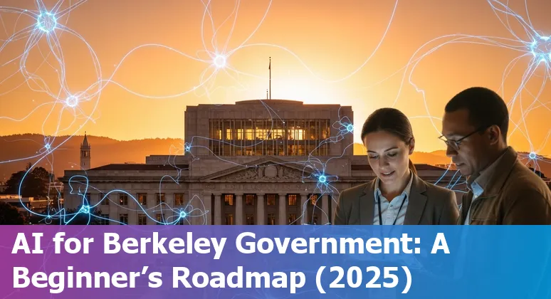 Illustration of AI tools and UC Berkeley campus with Berkeley, California government icons, 2025