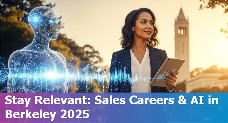 Salesperson using AI tools on laptop in Berkeley, California office, symbolizing sales jobs and AI in 2025