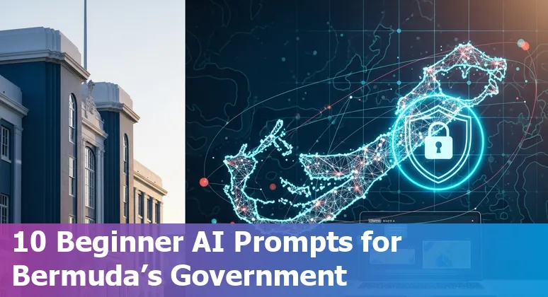Illustration of Bermuda civil servants using AI tools like ChatGPT and ArcGIS for public services and coastal planning