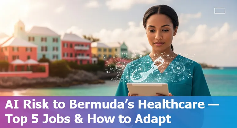 Bermuda healthcare workers in clinic learning AI tools with island hospital background