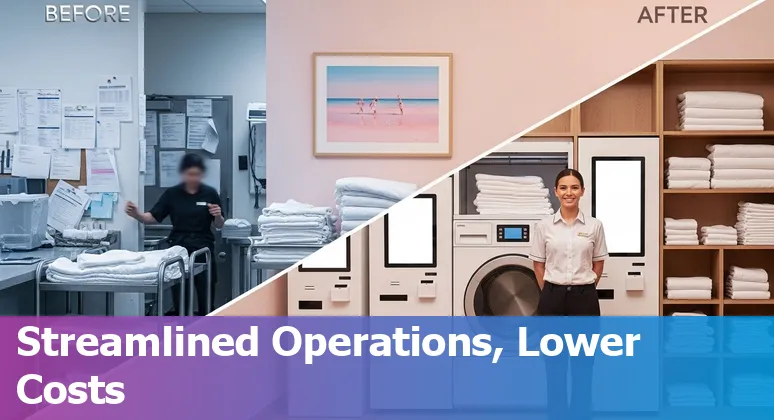 Hotel staff and AI dashboard showing cost and efficiency improvements for a Bermuda hotel
